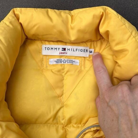 Vintage Y2K Tommy Hilfiger Jeans Yellow Puffer Coat Women's Size Medium Preppy - Picture 10 of 15